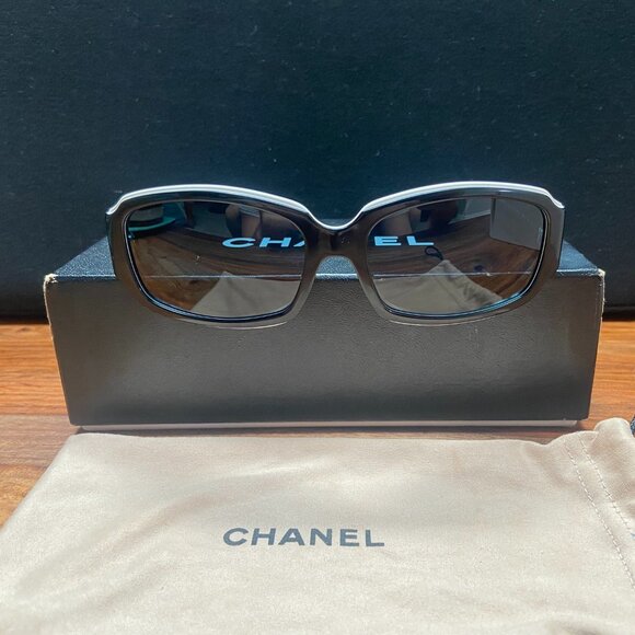 CHANEL Accessories - Chanel Sunglasses, Polarized Black and White Interlocking CC